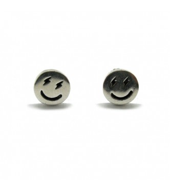 E000762 Sterling silver earrings solid hallmarked 925 Emoticon thunder smile 